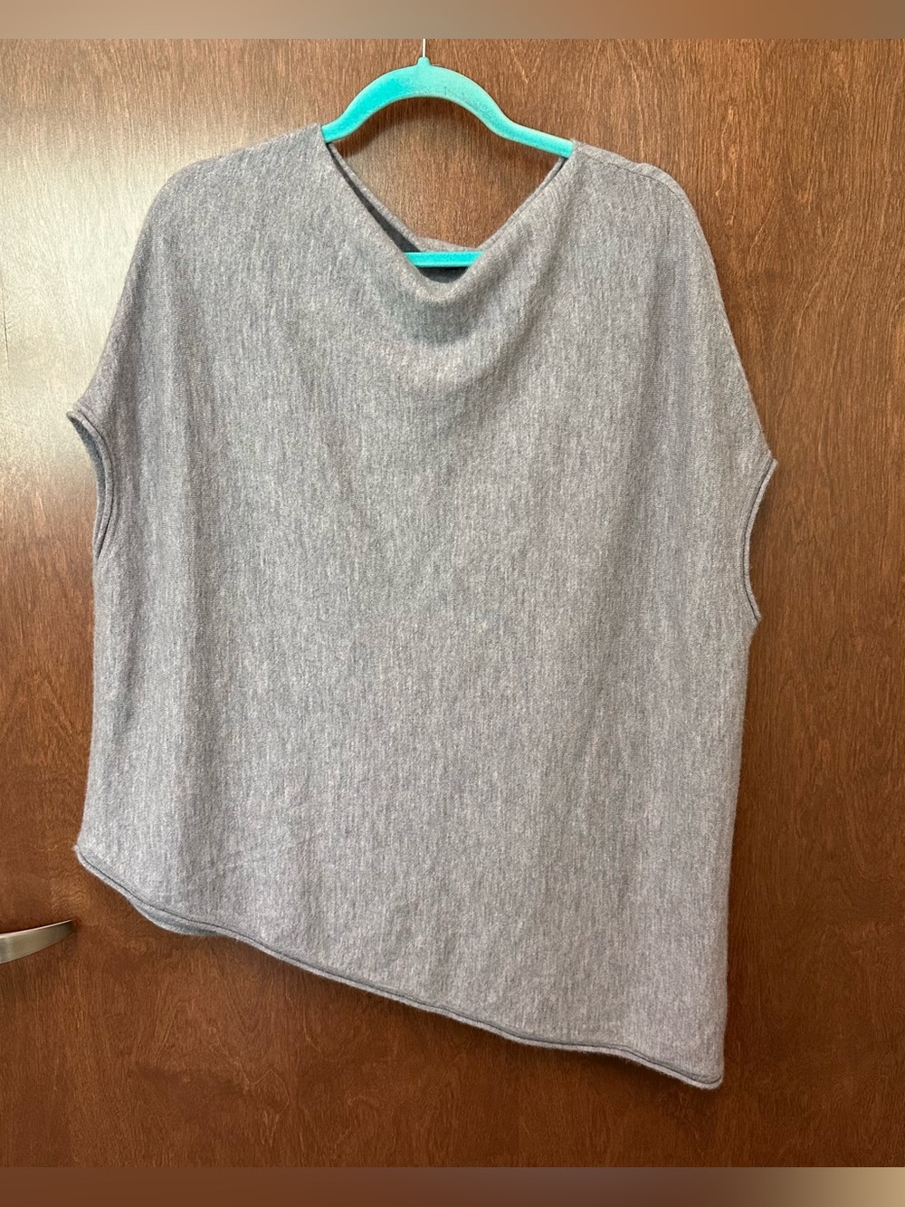SEN 100% Cashmere Asymmetrical Hem Dolman Sleeve Blouse ONE SIZE Blue Gray